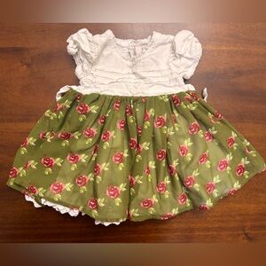 SweetHoney White Baby Dress with Green Accents